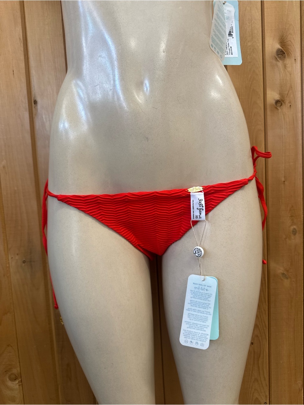 Luli Fama Hot Tropics Lava  Red Textured Wave Rushed Triangle Bikini XS Top M - Picture 8 of 15